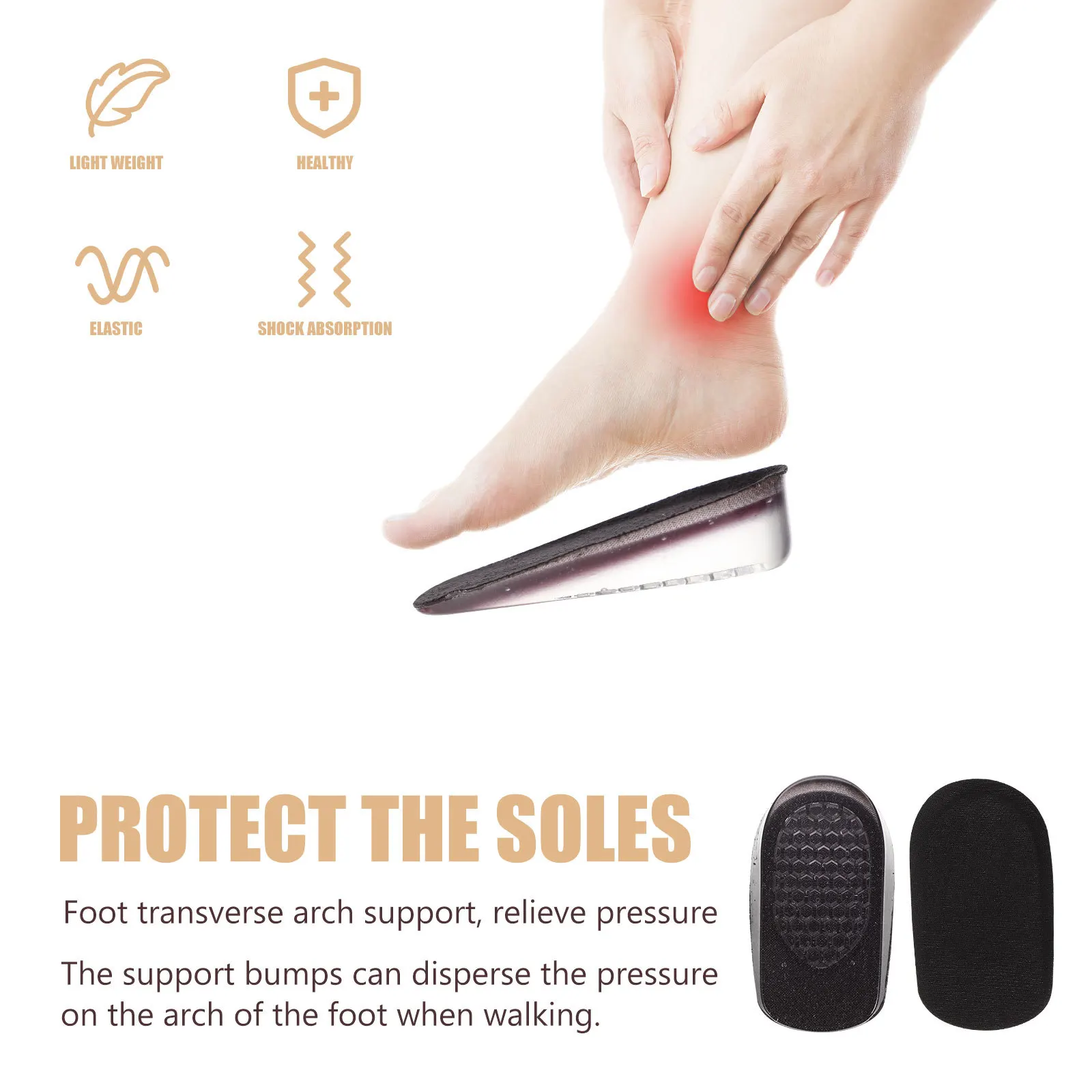 

2Pcs Height Increase Insoles Invisible Shoe Lifts for Men Women High Elasticity Lightweight Comfortable Foot Protection