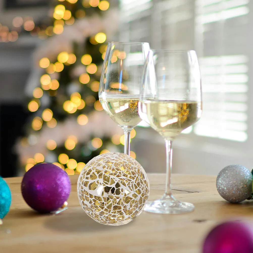 3Pcs Crackled Glass Decorative Spheres Vibrant Reflective Orb Balls for Tabletop Bowl Filler Shelf Decor Living Room Centerpiece