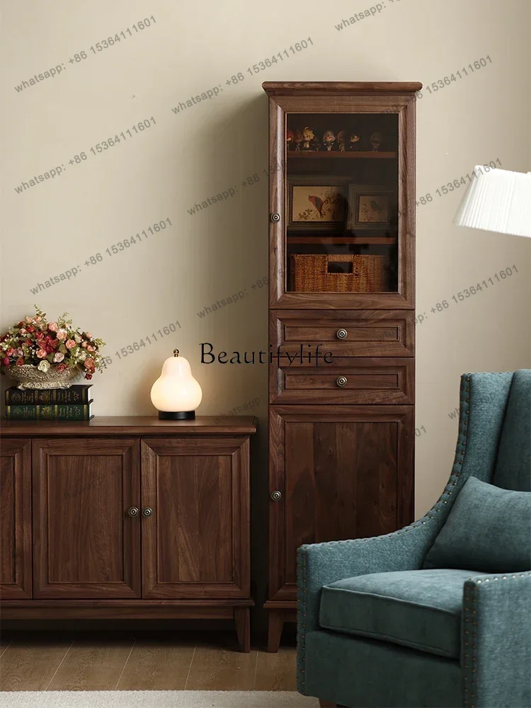 American Solid Wood TV Cabinet Side Cabinet North America Black Walnut Retro Multi-Functional Storage Clothes Closet