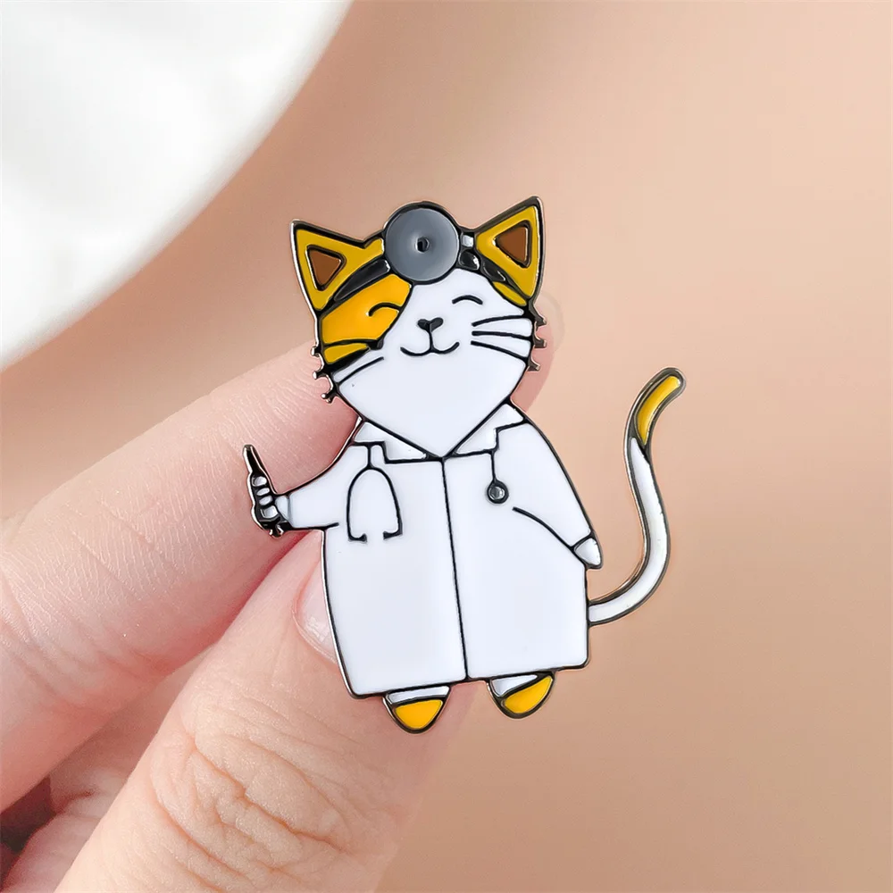 Cat Doctor Enamel Pins Cute Funny Jewelry Medical Veterinary Brooch Hat Coat Lapel Badge Accessories for Intern Doctor Nurse