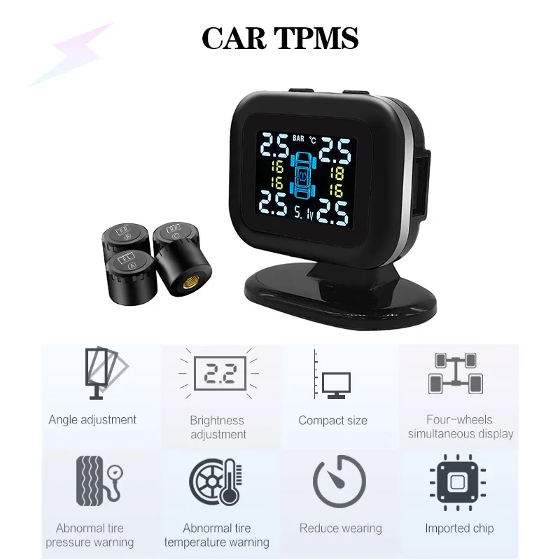 

Auto Security Alarm Systems With 4 Pcs External Sensor Wireless Mini Car Tire Pressure Monitoring System USB TPMS
