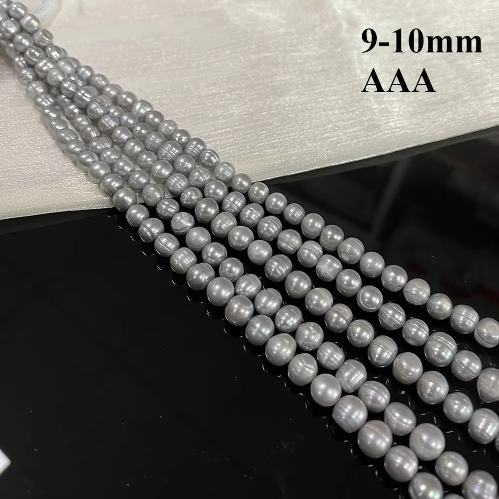 9-10mm 3A Natural Freshwater Pearl Gray Nearround 100%Exquisite Gift Women Bead Jewelry Making DIY Necklace Bracelet Accessories