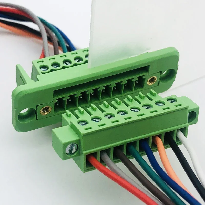 1Set Through-wall panel fixed 15EDGWC-3.81mm 2P3P4P5P6P7P8P-24P solder-free plug-in wire green terminal with flange plug-in type