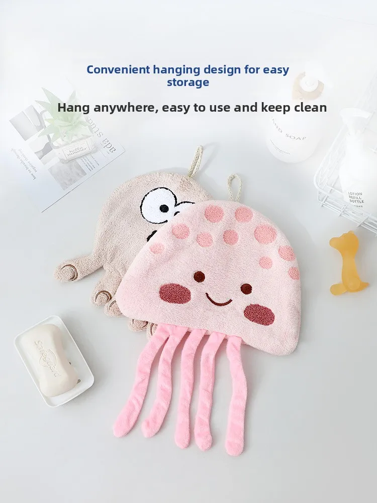 Adorable Hand Towel Hanging Style High Absorbency Cute Children's Handkerchief Kitchen Bathroom Special Use Household Cloth Art