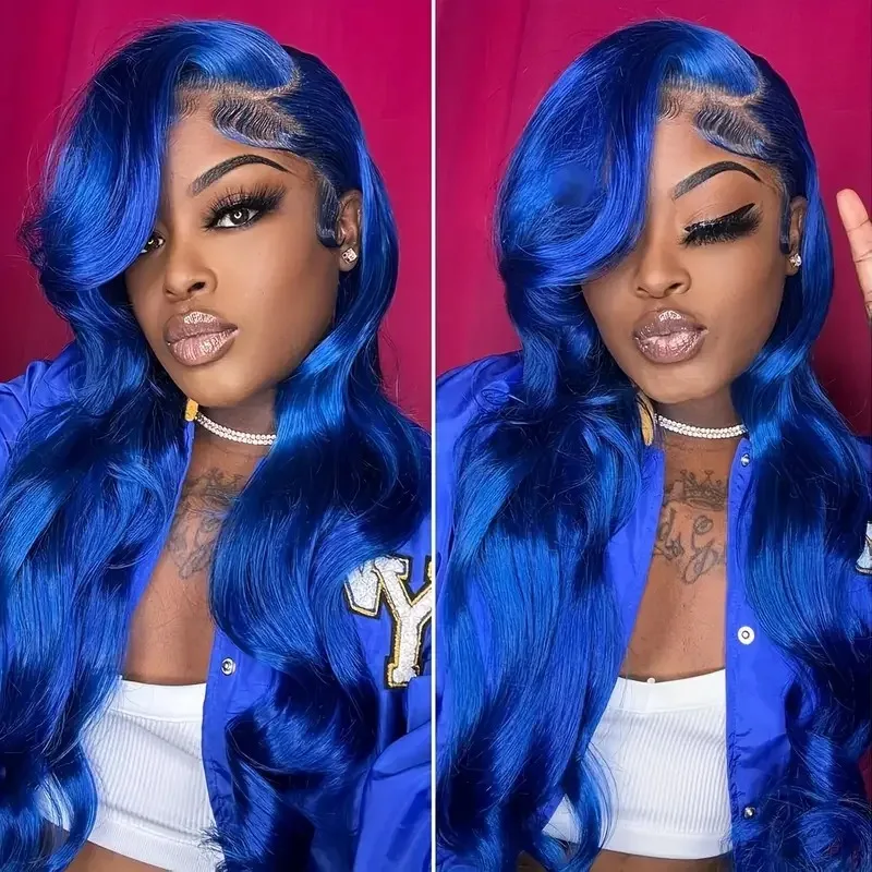 

30 Inch HD 13x6 Navy Blue Glueless Lace Front Wig Vietnamese Human Hair Wigs Body Wave Royal Blue Virgin Lace Frontal Wig
