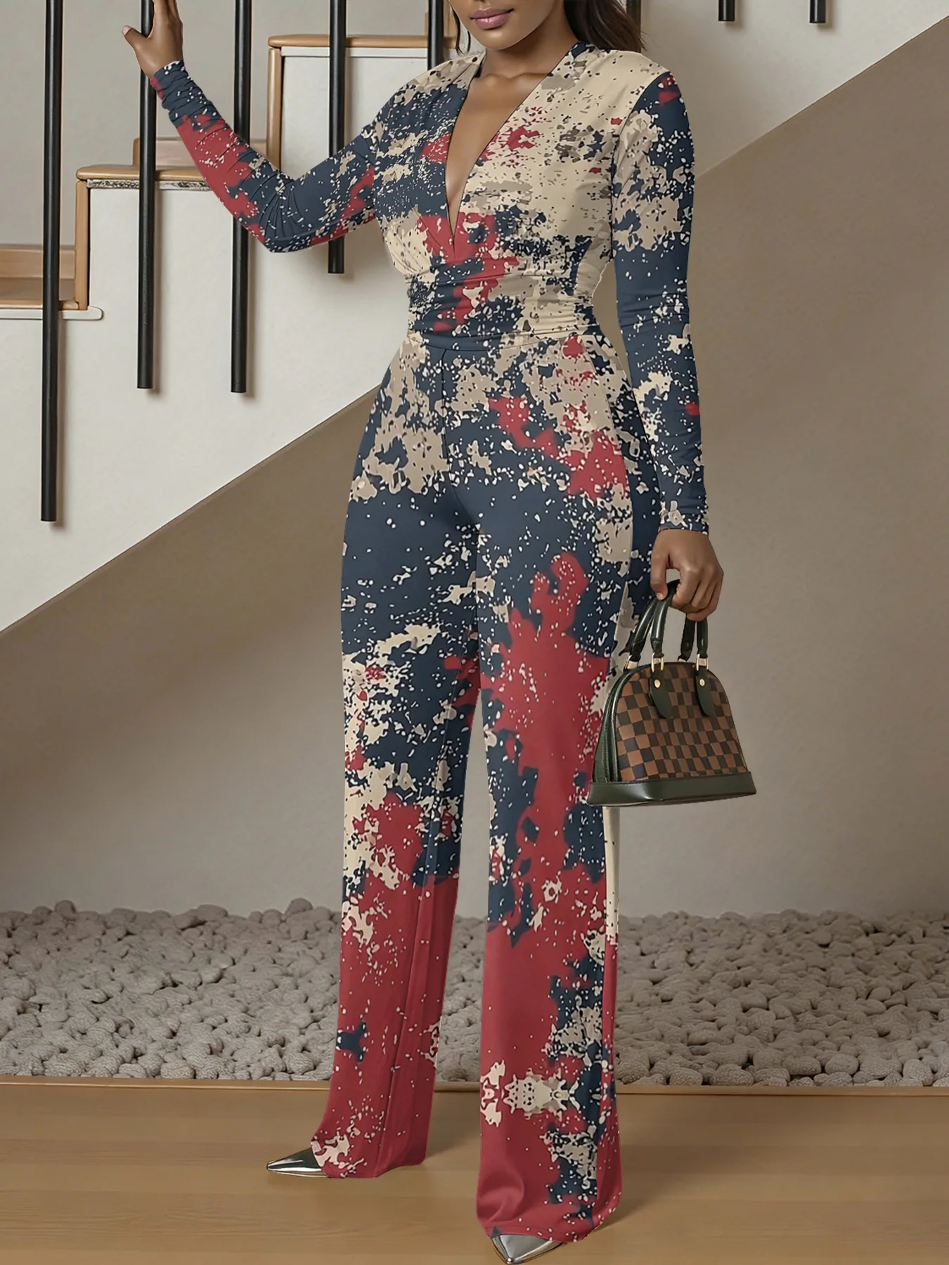 Macacão justo de manga comprida com decote em V, ideal para o outono, feminino, elástico, peça única, para a primavera, roupa de rua de luxo, para fes