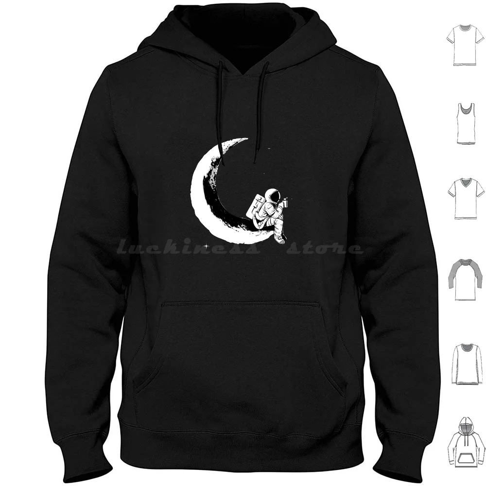 Relax Hoodie Cotton Long Sleeve Astronaut Space Coffee Fantasy Moon Crescent Moon Stars Relax Enjoy Digital Carbine