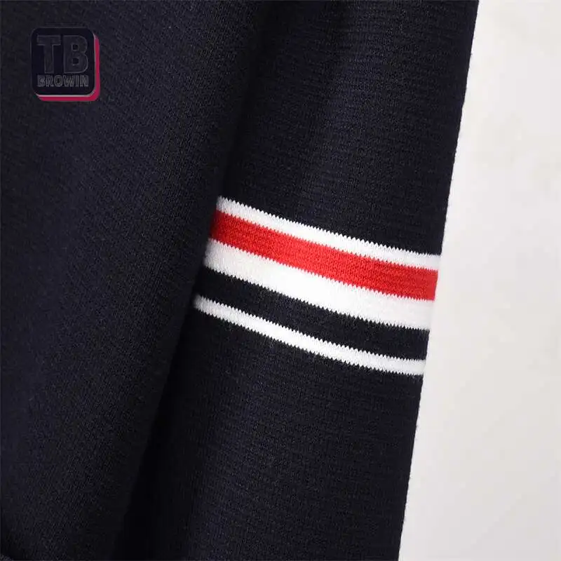 TB YJ01 Men\'s Wool Sweater  4 bar stripes thom New Floral Cardigan V-neck Luxury Cardigan Korean Casual