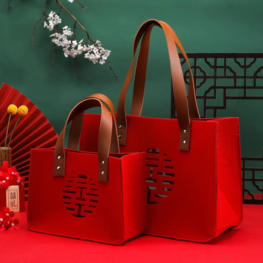 

Нежный фетровый подарочный пакет квадратной формы, сумка для хранения из искусственной кожи с ручкой, сумка для конфет, счастливая сумка