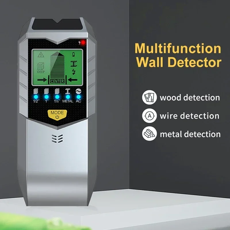 SH402 5 In 1 Metal Detectors Find Metal Wood Studs AC Cable Wires Depth Tracker Wall Scanner Stud Green Backlit LCD HD Display