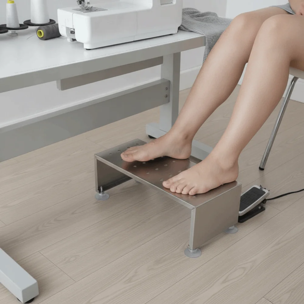 Brushed Finish Sewing Machine Foot Stool Non Slip Polished Stainless Steel Sewing Machine Stand Height Adjustable