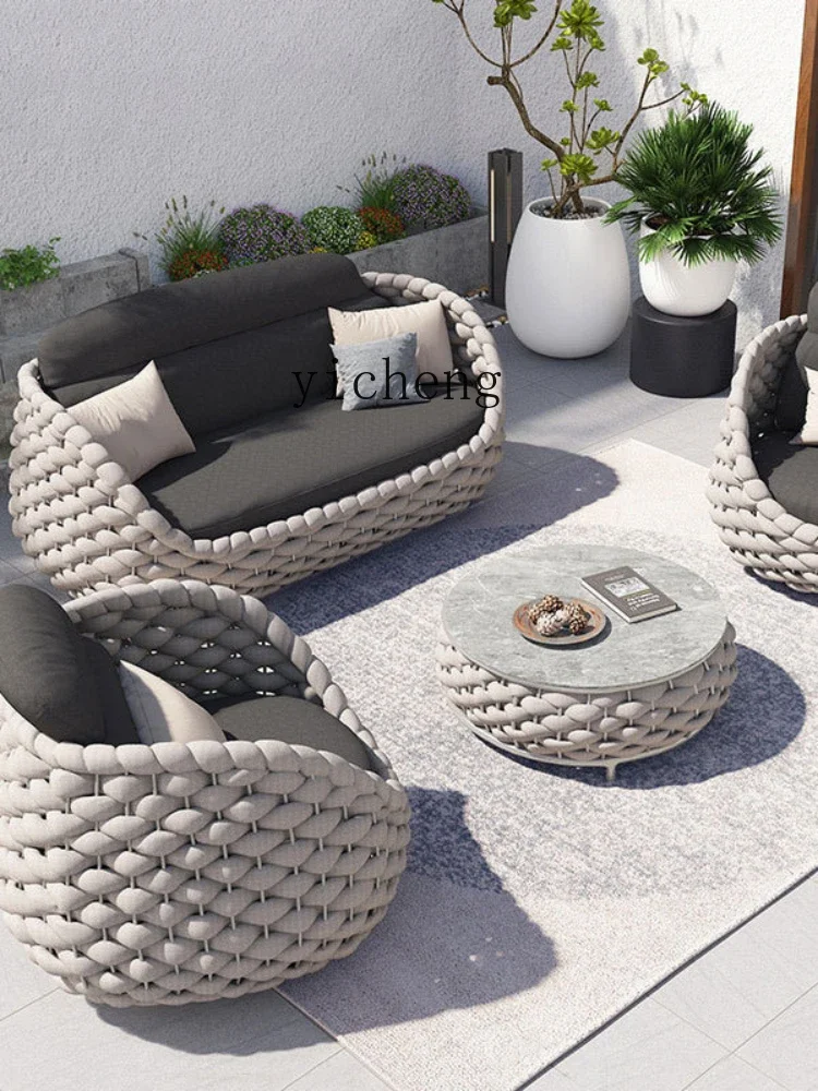 ZK Outdoor Sofa Courtyard Leisure Couch Outdoor Furniture Three-Piece Rattan Rattan Sofa