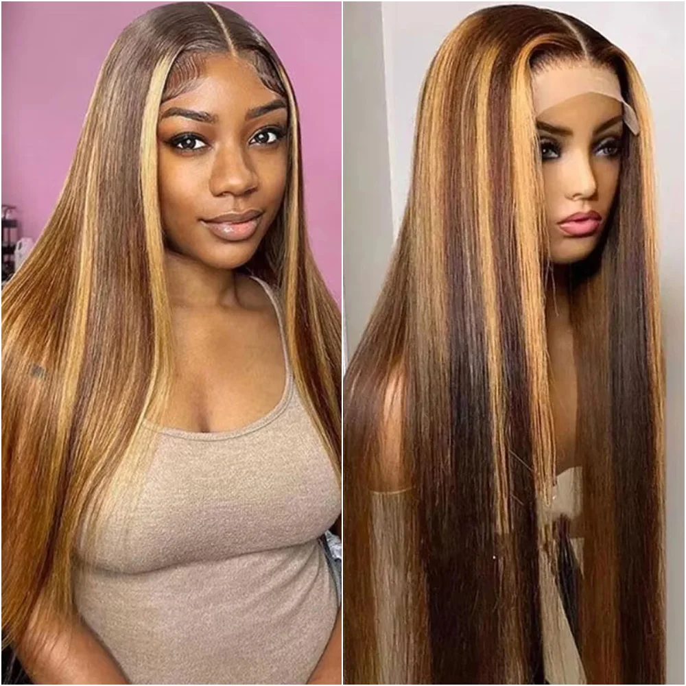 

Парик из натуральных волос с прямым кружевным фронтом 13x4, плотность 220%, с мелированием, бразильские волосы 4/27, прозрачный HD кружевной фронтальный парик 13x6, предварительно снятый ворс