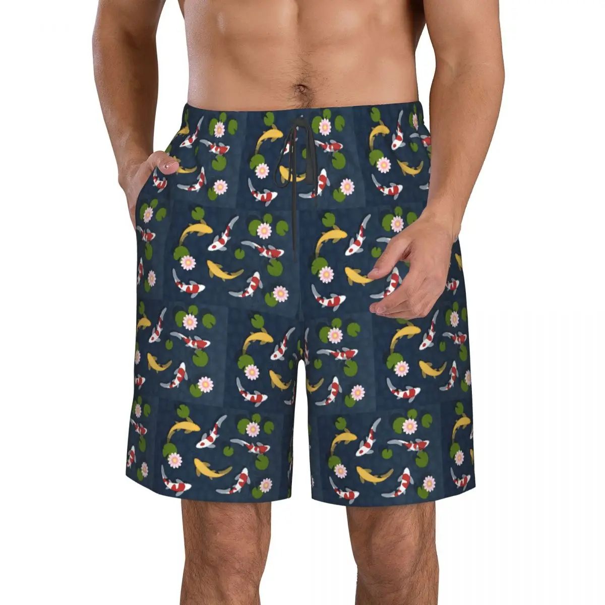 Japanese Koi Fish Trunks Beach Board Shorts Casual Quick Dry Swim Summer Men Pants
