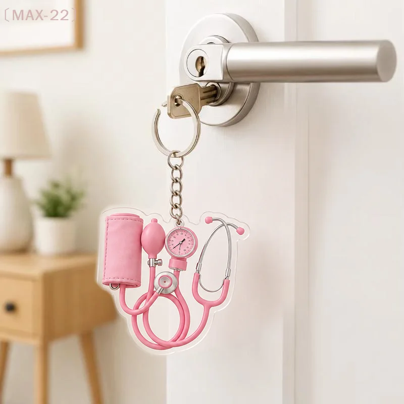 〔MAX-22〕1Pcs  Nurse Bag Charm Pendant 2D Flat Doctor Cute Pink Mini Stethoscope Keychain Gift Accessory For Keys Backpack view 4