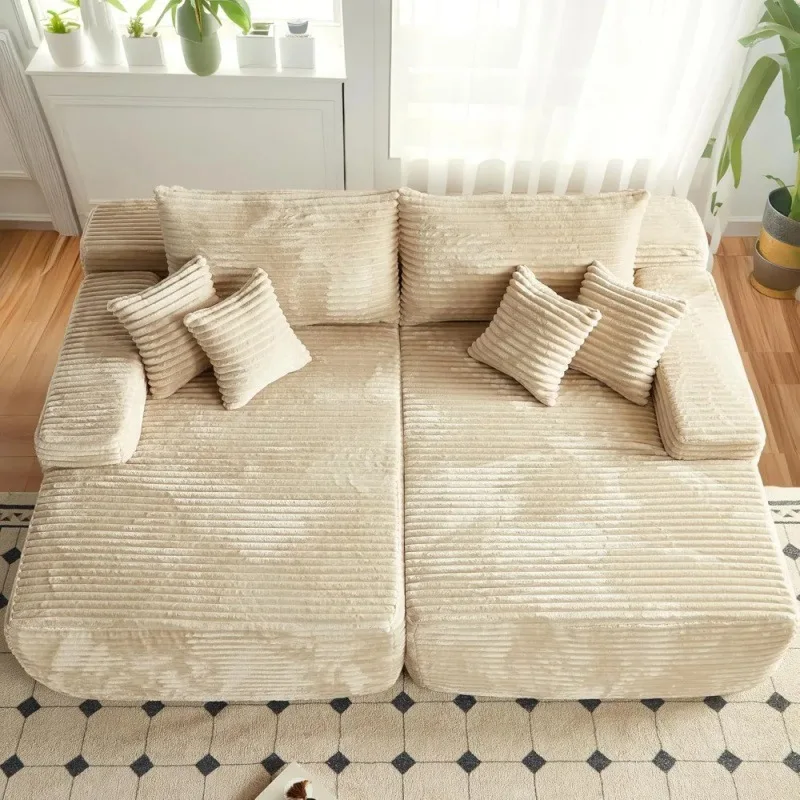 Vacuum Compression Comfortable Corduroy Fluffy Sofa Set Furniture Modern L-Shaped Combination Sofa