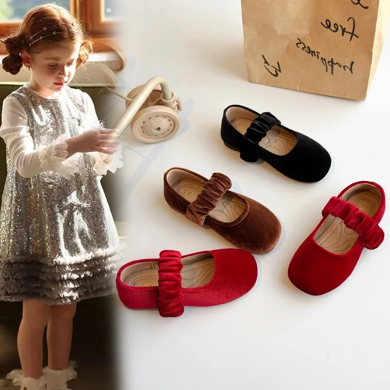 Girls Flat Shoes Round Toes Kids Princess Shoes Soild Color Versatile 2026 Brand New Children Moccasins Soft Bottom Comfortable