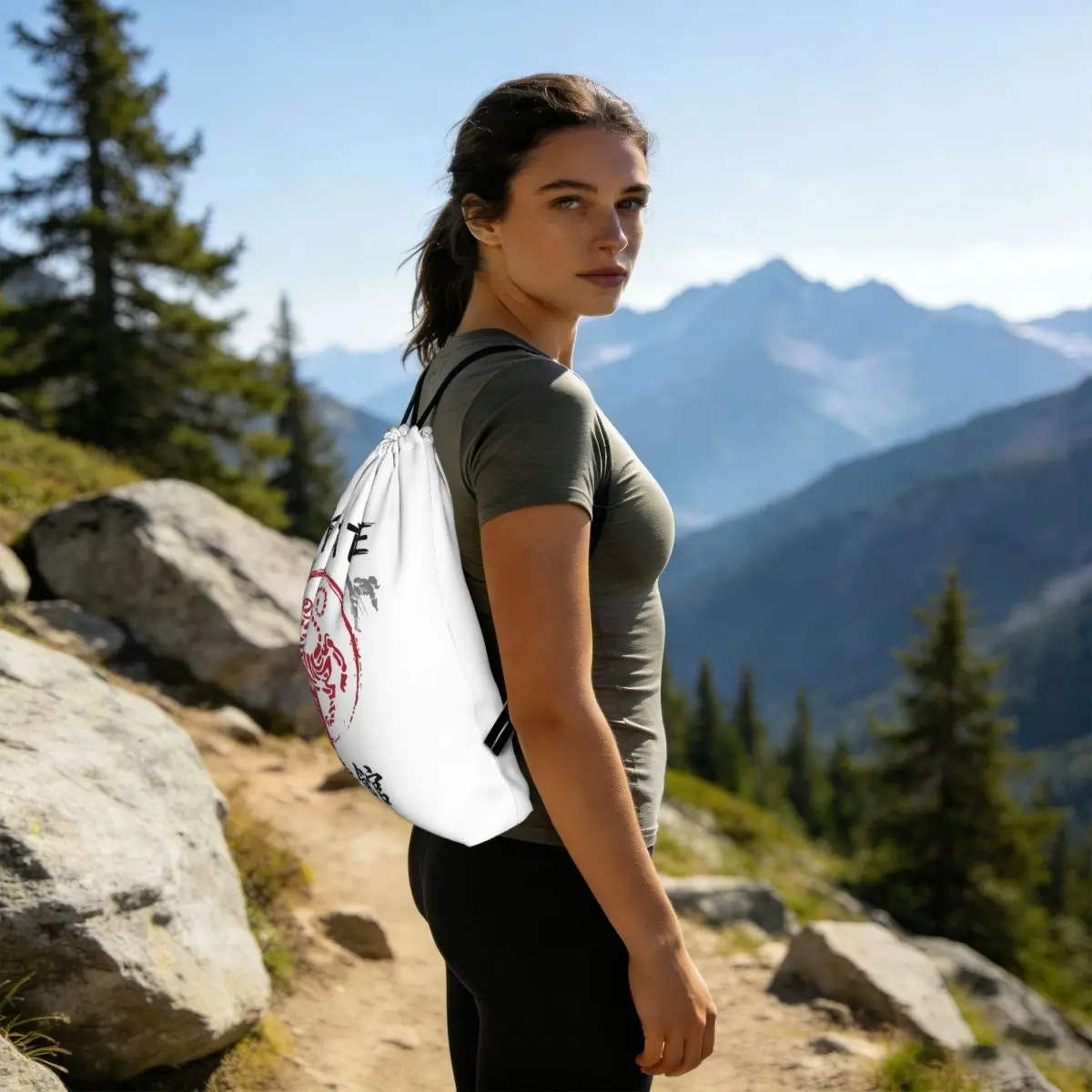 Shotokan Karate Symbol And Kanji White Text Backpacks Multi-function Drawstring Bags Sports Bag Book Bags for Man Woman Students