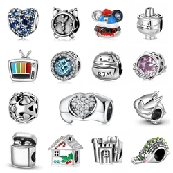 JIUHAO 925 Silver Charms Birthday Cake Alarm Clock Angel Animal Beads Accessories Fit Original Pendant Bracelet Jewelry Making