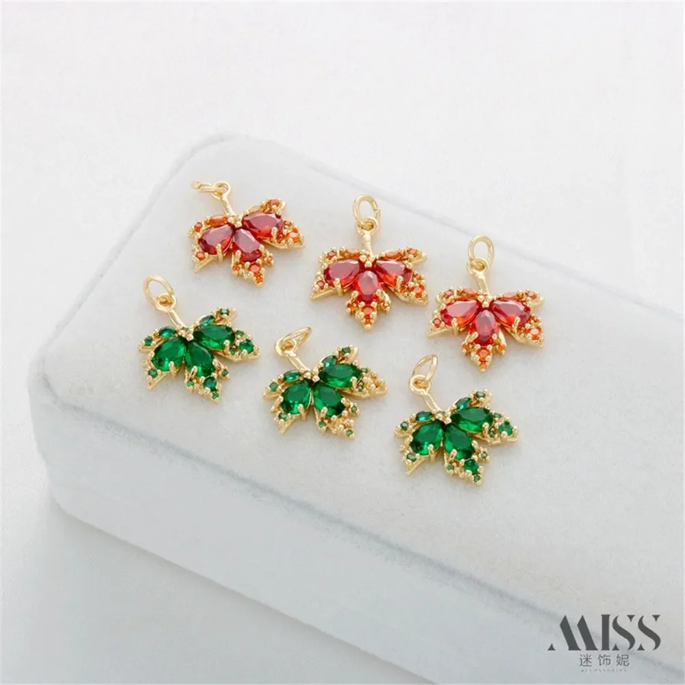 14K Gold-wrapped Color-preserving Zircon Maple Leaf Pendant DIY Handmade Bracelet Necklace Pendant Accessories