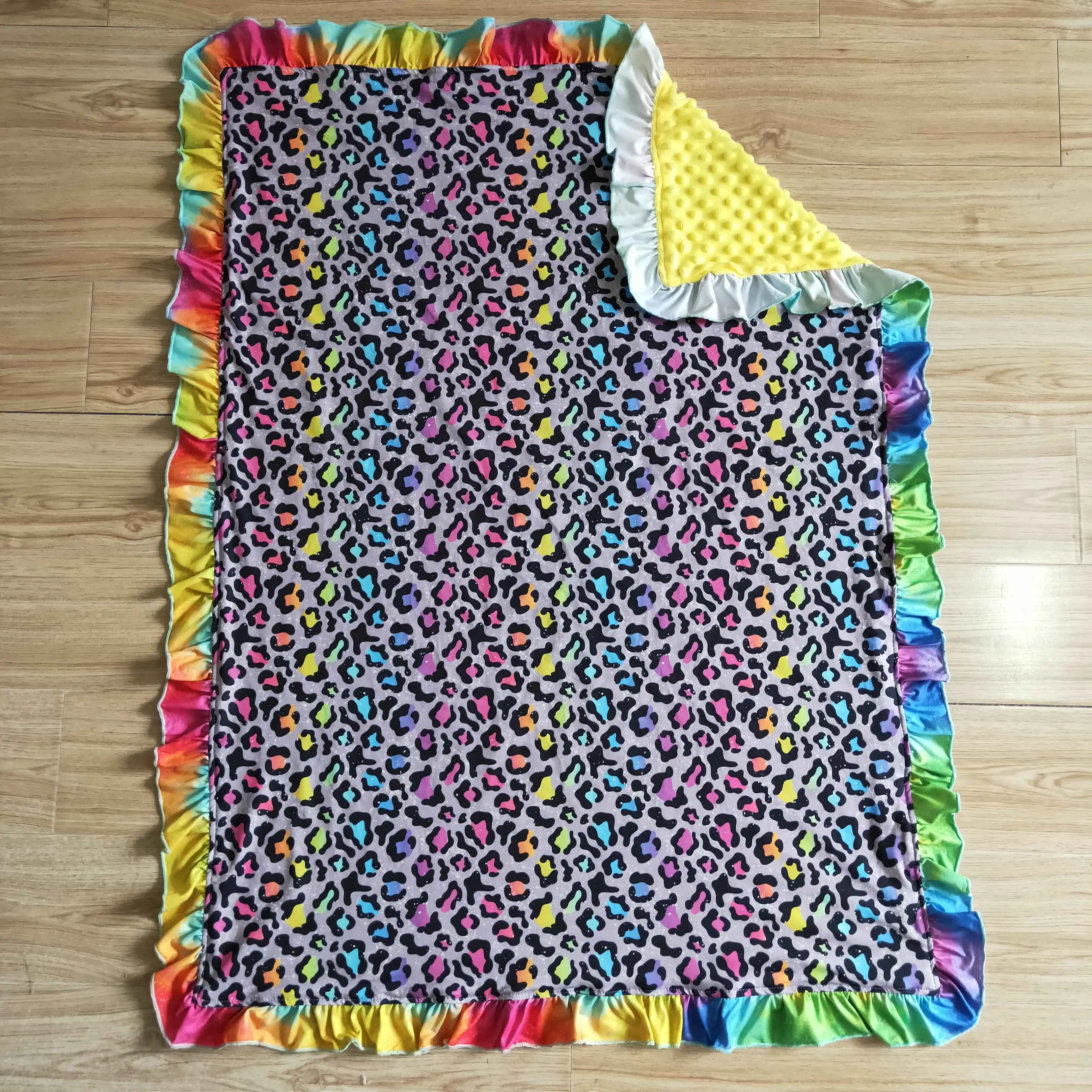 

H​ot Sale RTS NO MOQ Tie Dye Soft Baby Sleep Swaddle Wraps Infants Leopard Ruffle Blankets