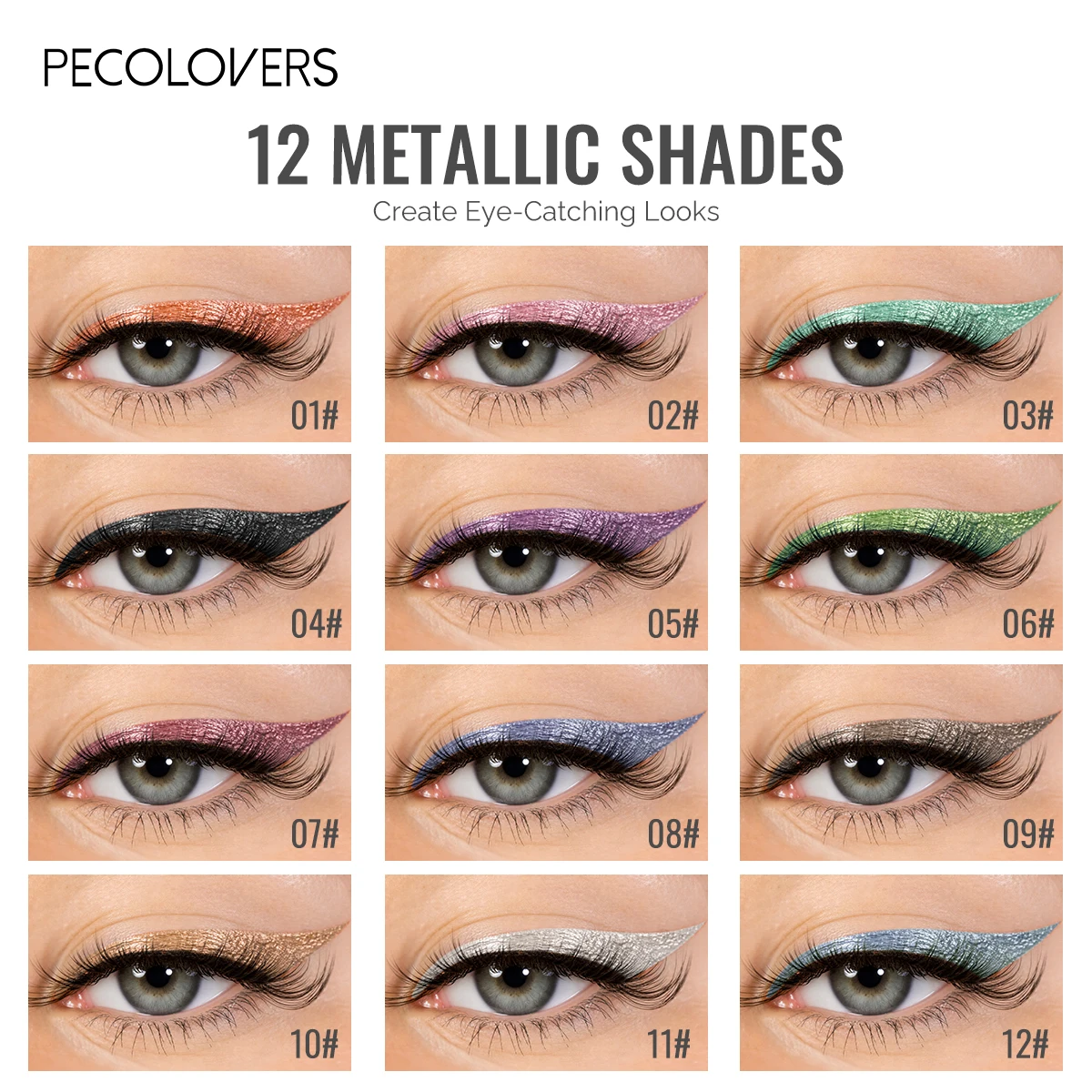 12 PCS Metallic Shimmer Eyeliner Pen Set, Smudge-Proof Longwear Colored Liquid Liner, Multi Vibrant Shades Eye Makeup Kit