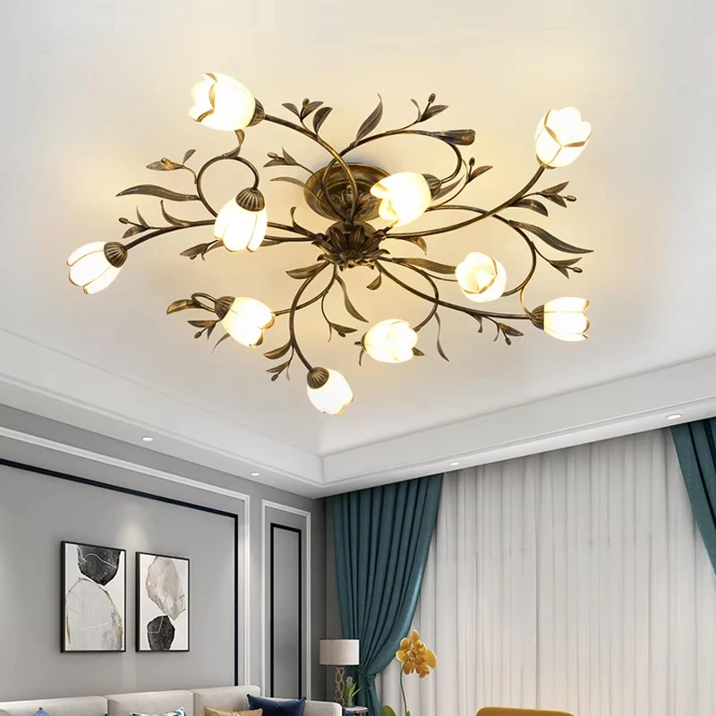 Foyer Modern LED Ceiling Light Flower Bedroom Ceiling Lamps Classic Room Wrought Iron Flush Mounted Retro led Lighting Fixtures