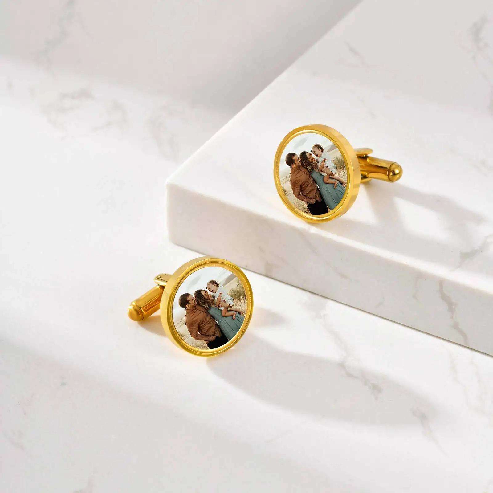 Gemelli con foto personalizzati per uomini e ragazzi, gemelli con foto impermeabili, regalo di gioielli casual per marito padre papà