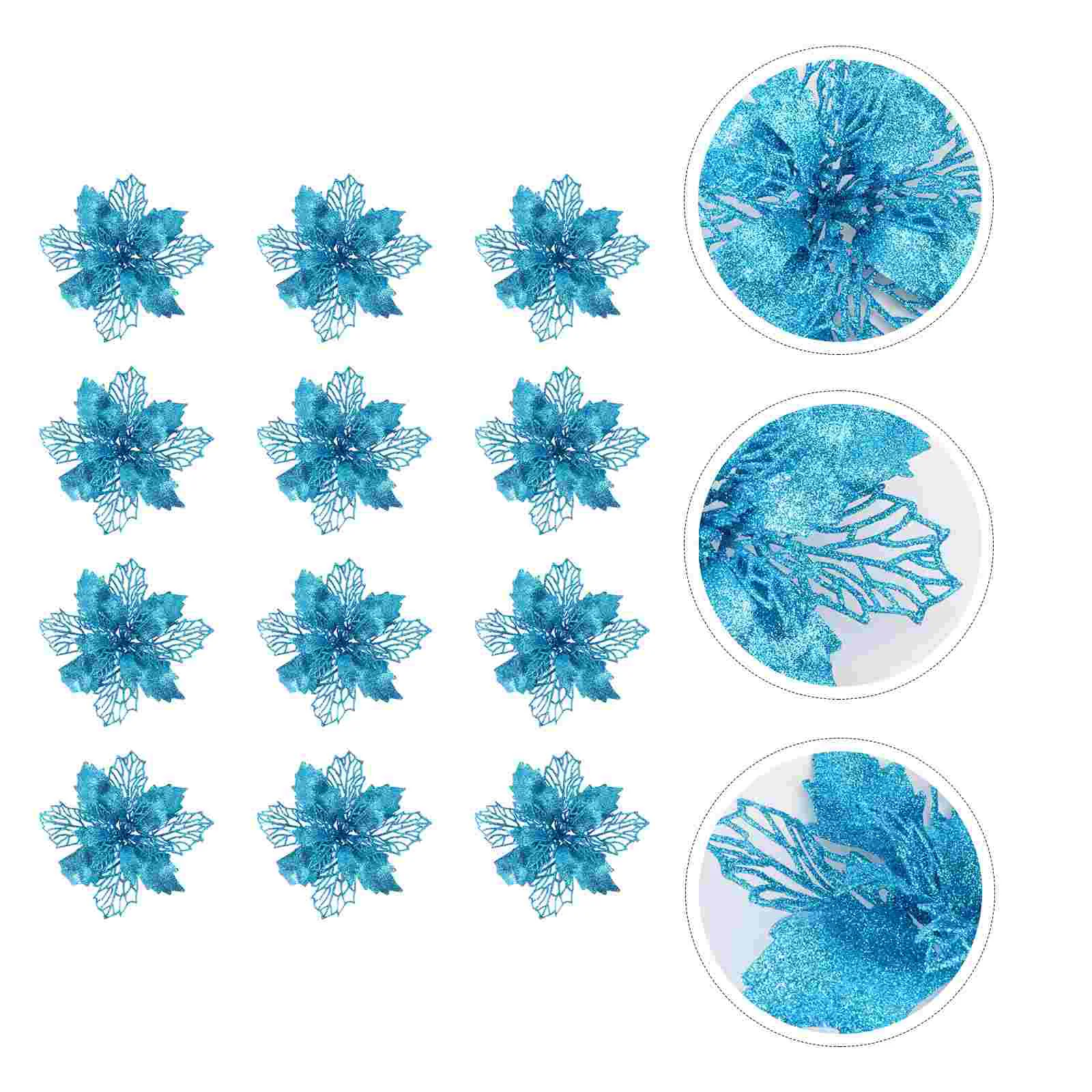 

Solar Lights Outdoor Decorative Christmas Tree Garland Pendant Poinsettia Flower Fake Flowers Curtain Blue