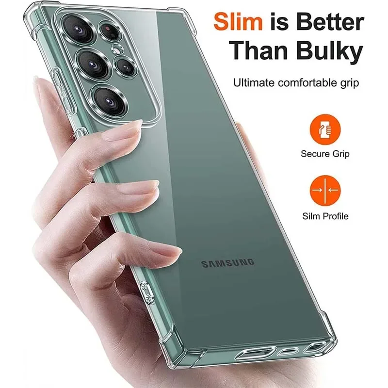 Clear Case For Samsung Galaxy S24 Plus Ultra Thick Shockproof Soft Silicone Phone Cover For Samsung S 24 S24 S24Plus S24Ultra