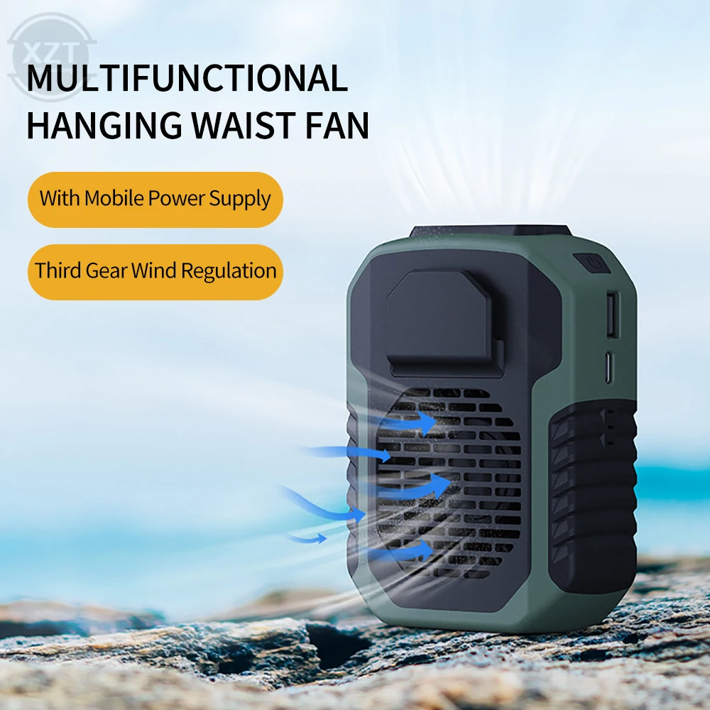 6000mAh Hanging Neck/Waist Fan USB Mini Portable Rechargeable Fan Cooling Fan For Outdoor Camping Hiking Climbing Running Sports