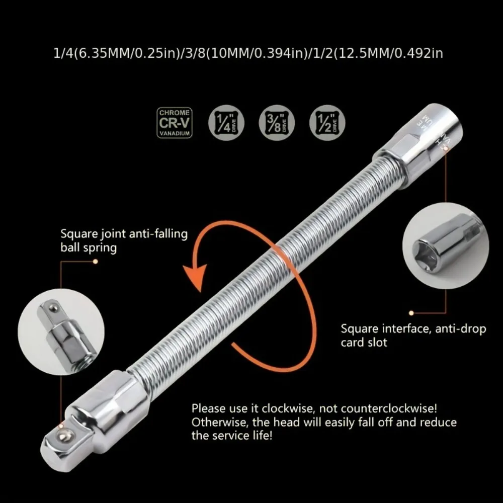 1-3pcs 1/2“1/4”3/8 Drive Socket Extension Bar Set Universal Joint Flexible Shaft Bendable Torque Rod Mechanical Maintenance tool