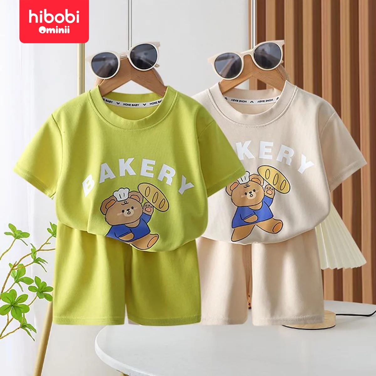 hibobi 2-Piece Summer Children's Short Sleeve Suit Waffle Boys And Girls Casual Korean Style Breathable Children's Clothes