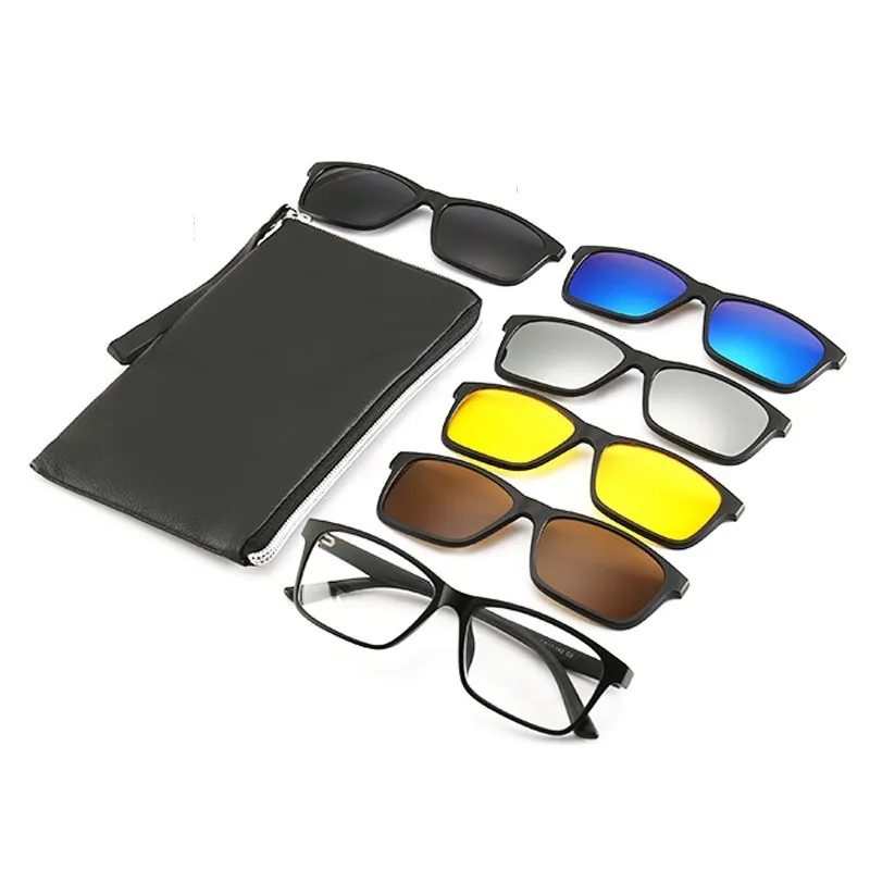 With Bag 5 Lenes Magnet Sunglasses Clip Mirrored Clip on Sunglasses Clip on Glasses Men Polarization Custom Prescription Myopia