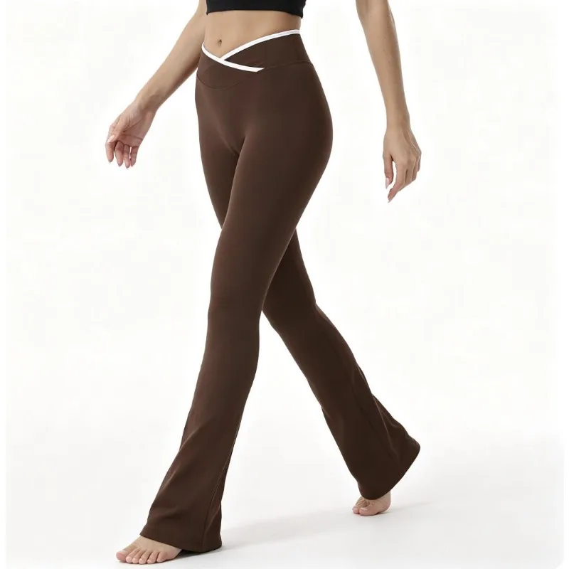 Women's Cross High Waist Flare Yoga Pants Color Block Wide Leg Bootcut Pants Butt Lifting Tight Workout Fitness Sports Trousers
