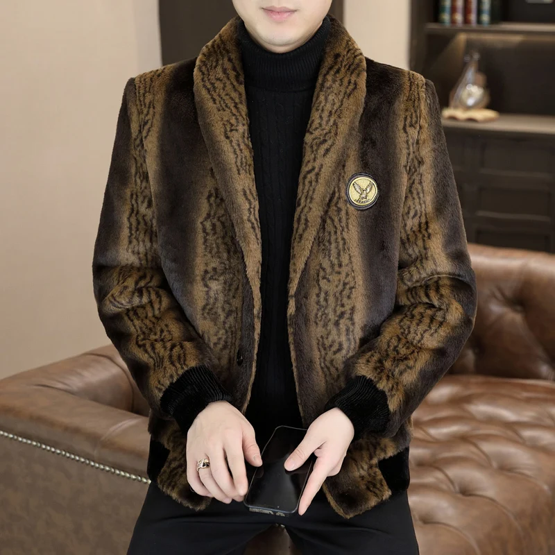 Winter Thickened Suit Collar Short Wool Coat Mens Mink Fur Sheepskin Integrated Jacket Warm Fur Jacket Trendy Jaqueta Motoqueiro