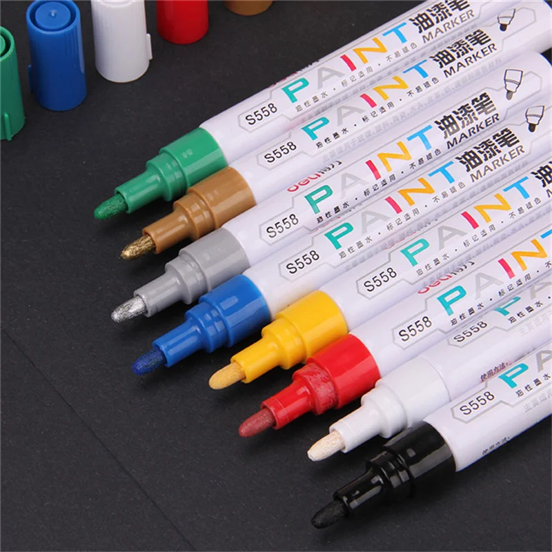 8 colori Deli pennarello oleoso vernice pneumatici per auto legno Rock Metal Mark CD Glass Artist Comic Paintbrush School Office Supply Gift