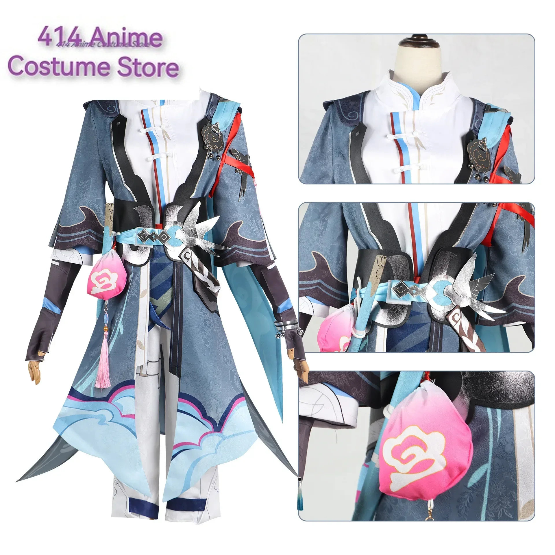 Yanqing Cosplay Honkai Star Rail Gray Jacket White Top Costume Wig Flute Anime Game Halloween Party Outfits Prop for Men