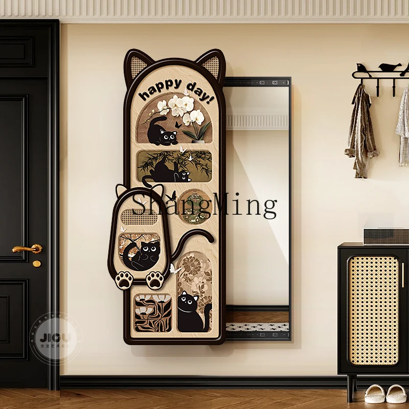 LXY medieval style entrance decorative painting sliding full-length mirror bedroom hidden full-length mirror