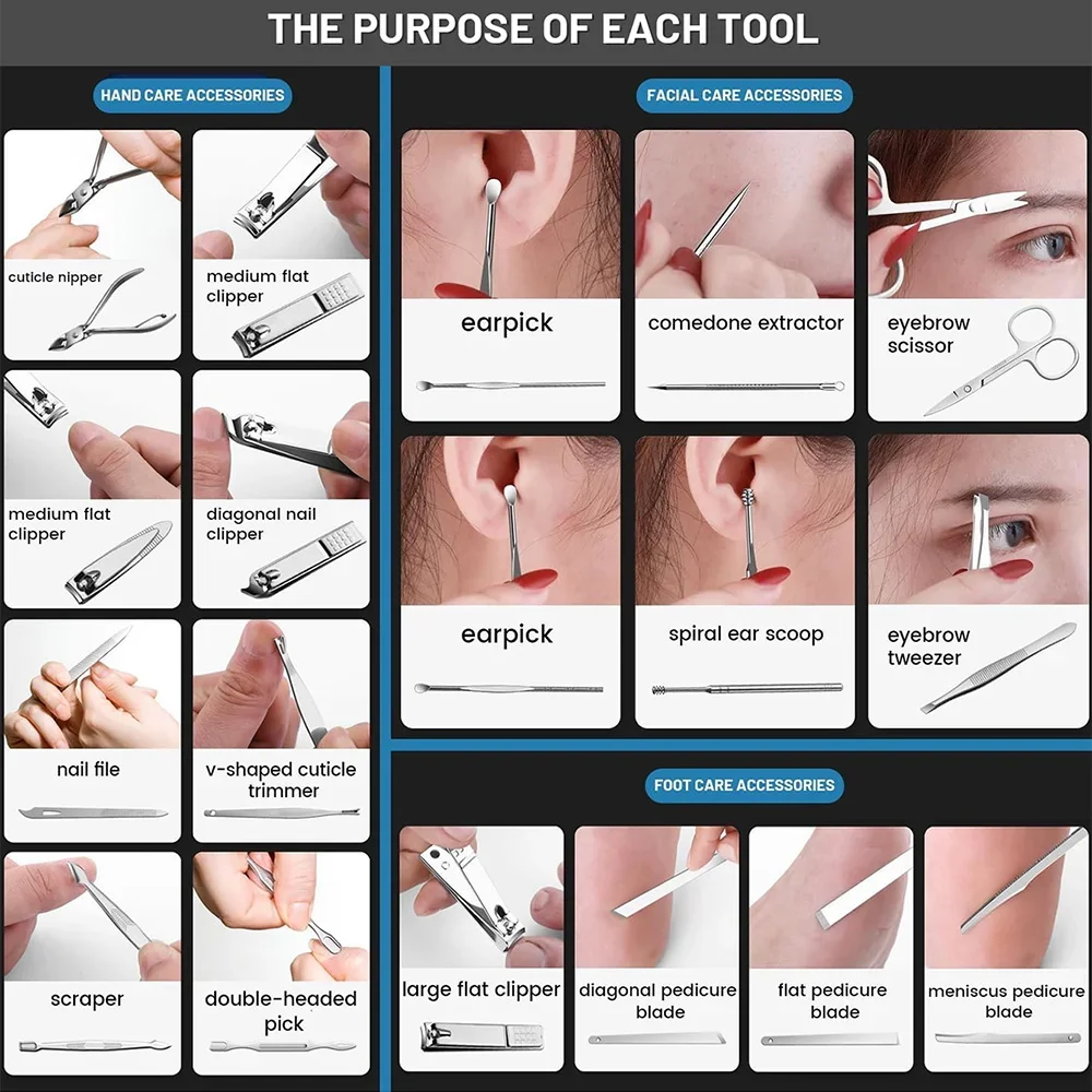 19 ชิ้นชุดตัดเล็บสแตนเลสกรรไกรตัดเล็บชุดเครื่องมือแต่งเล็บมืออาชีพเล็บเท้าออแกไนเซอร์กรณีรูปแบบตัวอักษรสีม่วง