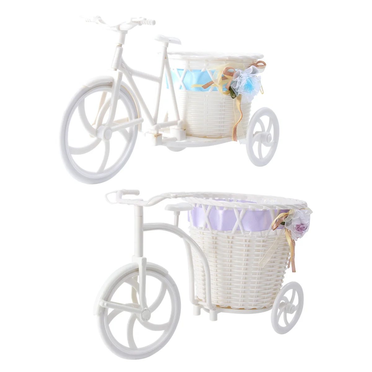 

1Pcs Tricycle Flower Basket Rattan Craft White Large Creative Home Wedding Party Decoration Candy Holder Rattan Basket Crafts