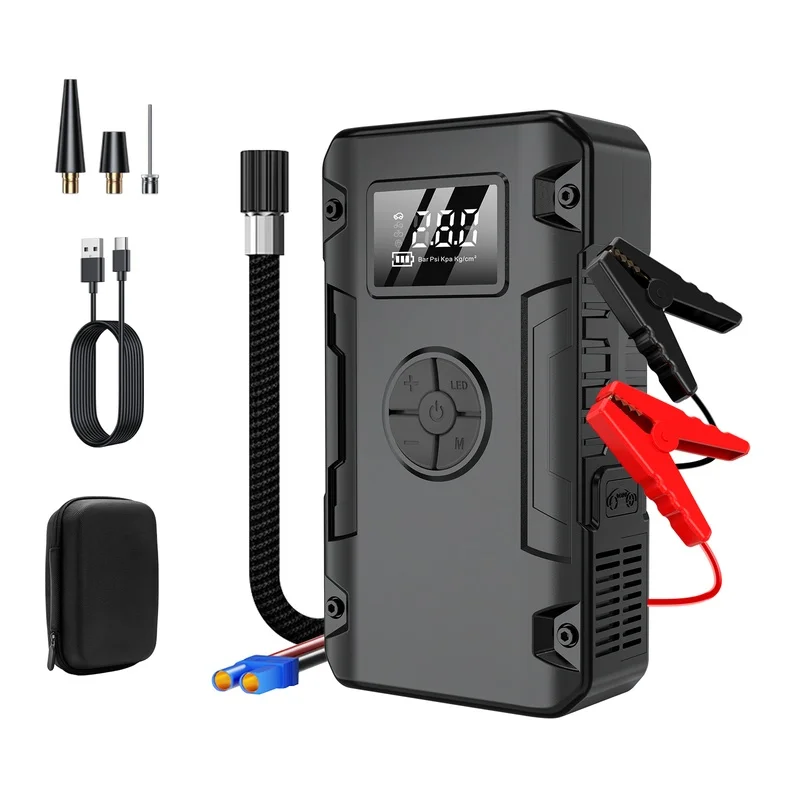 Car Jump Starter 320A Peak 150PSI Tire Inflator Air Compressor 8000mAh Power Bank LED SOS Emergency Light