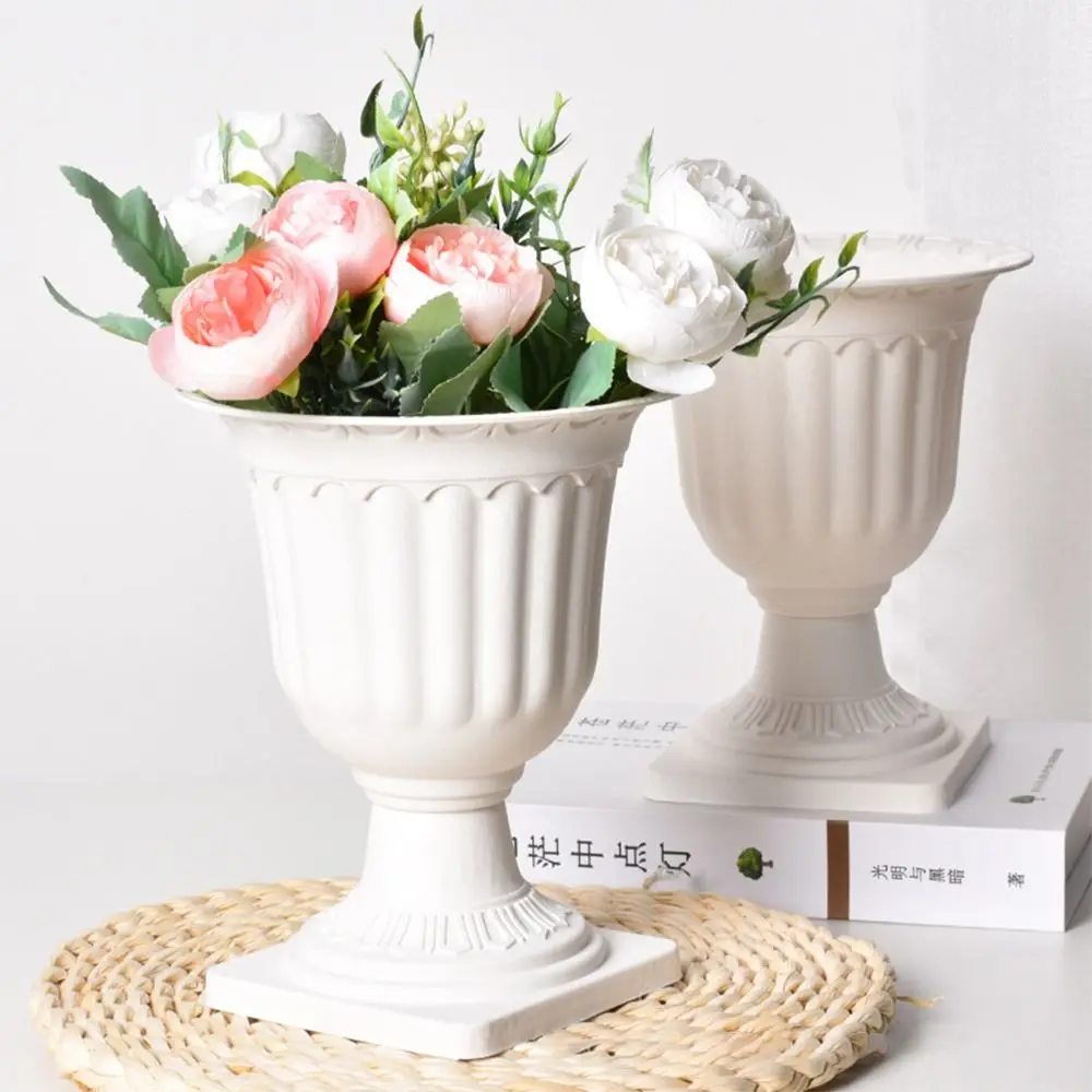 

2pcs Desktop Decor Ornament White Plastic Containers Flowerpot Roman Wedding Pedestal Style Planter Flower Vase Living Room