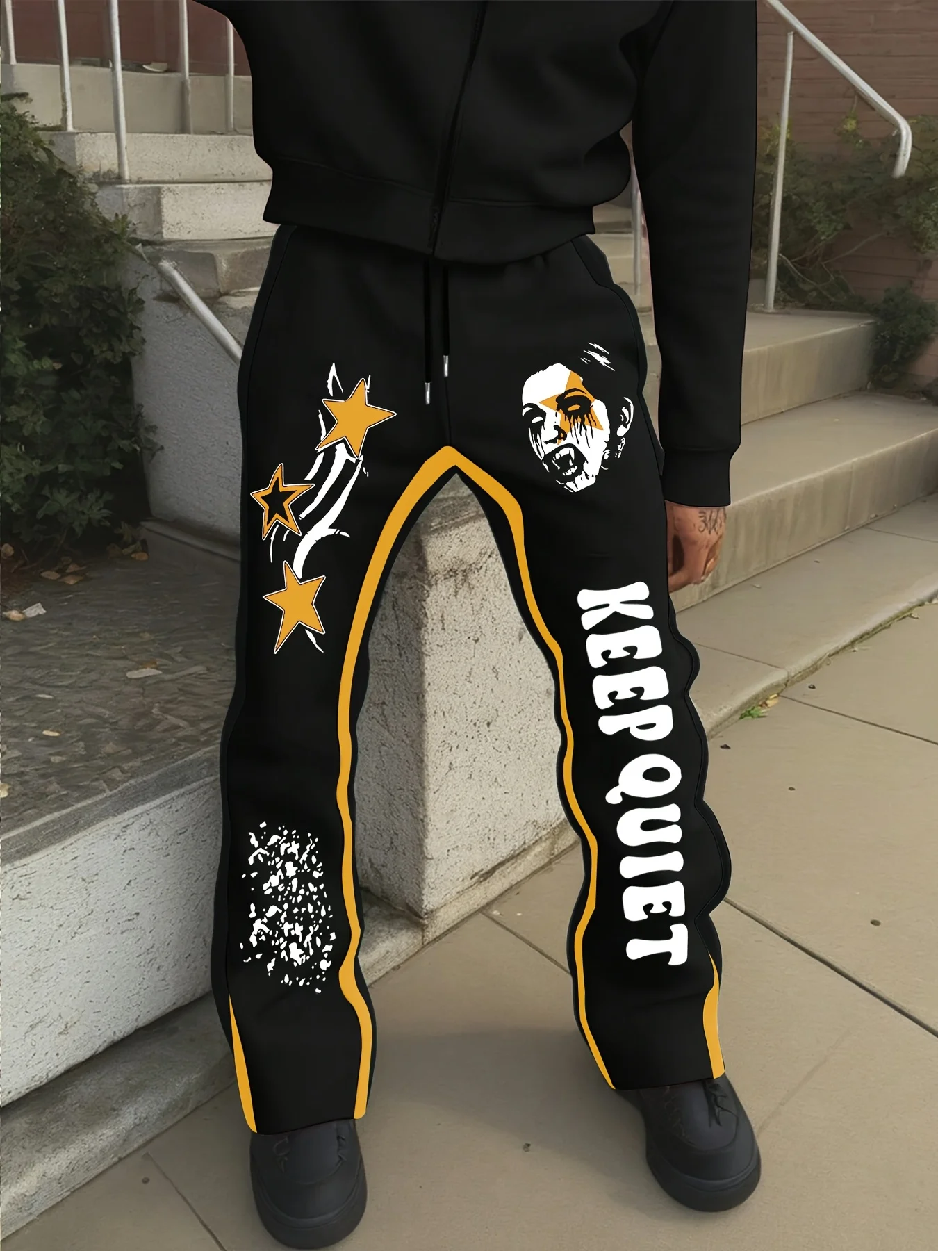 กางเกงสเวตแพนท์ผู้ชายสไตล์ฮิปฮอปสุดเทรนด์สำหรับฤดูใบไม้ผลิและฤดูใบไม้ร่วง ลายพิมพ์สุดเท่ห์ ระบายอากาศได้ดี แฟชั่นทันสมัย