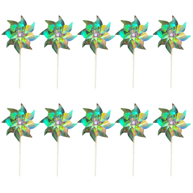 Multicolor Reflective Pinwheels Wind Spinner, Extra Sparkly Pinwheel With Stakes, Bird Repellent Blinder Devices Easy Install