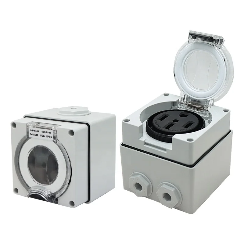 50 Amp RV Power Outlet Box NEMA 14-50R 125/250V, Weatherproof Electrical Distribution Box Socket for Camper Motorhome Outdoor