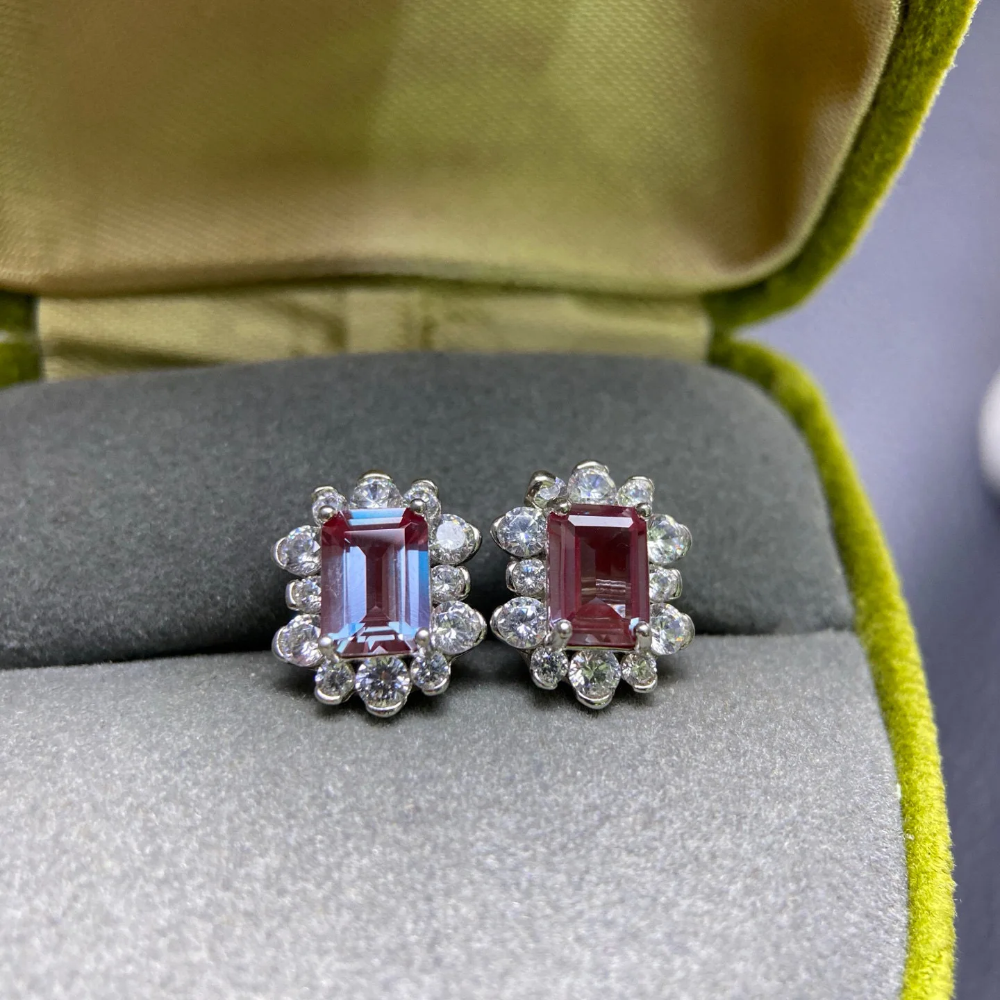 S925 Silver Alexandrite Earrings, 5*7mm Color-Changing Gemstone from Red to Green, Exclusive Jewelry for Gala Events