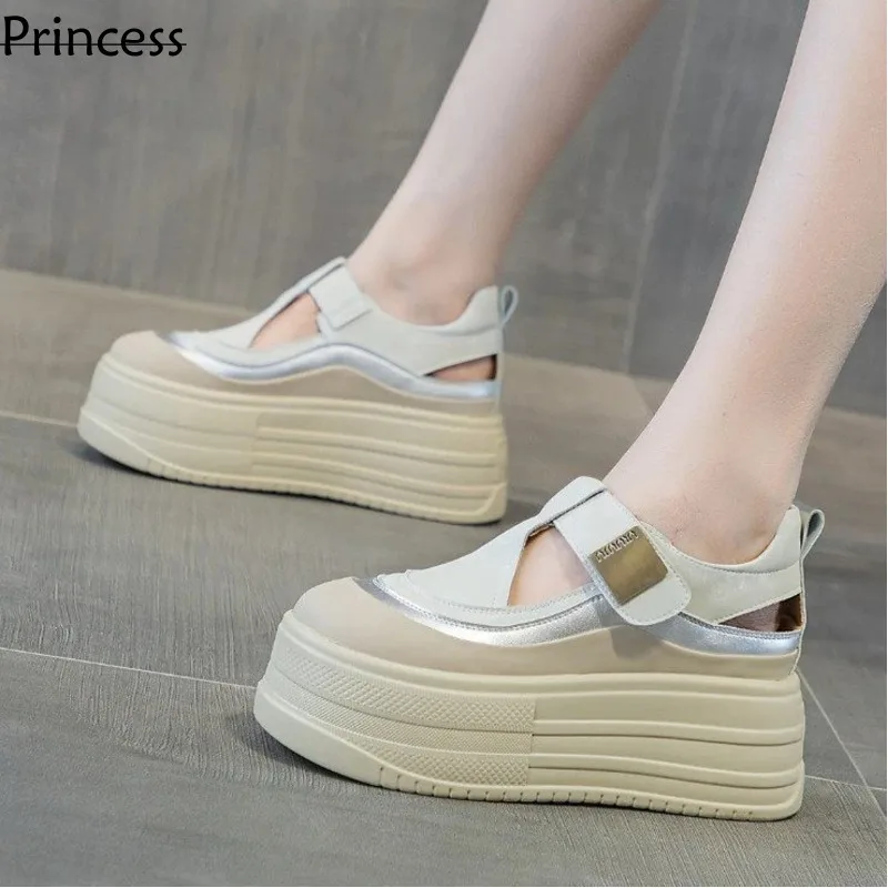 Summer New Pine Cake Thick Sole Sandals Women\'s Bag Head 2024 Hollow Breathable Matching Skirt Casual Tall Single Shoes