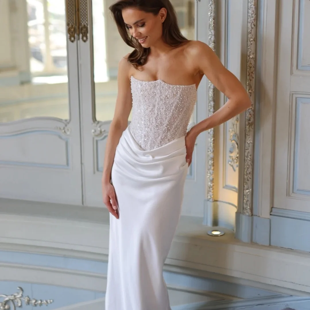 Amanda Aangepaste Kralen Strapless Backless Prom Dress Mouwloze vestidos de noche Vloerlengte Zeemeermin Formele Avond 2025