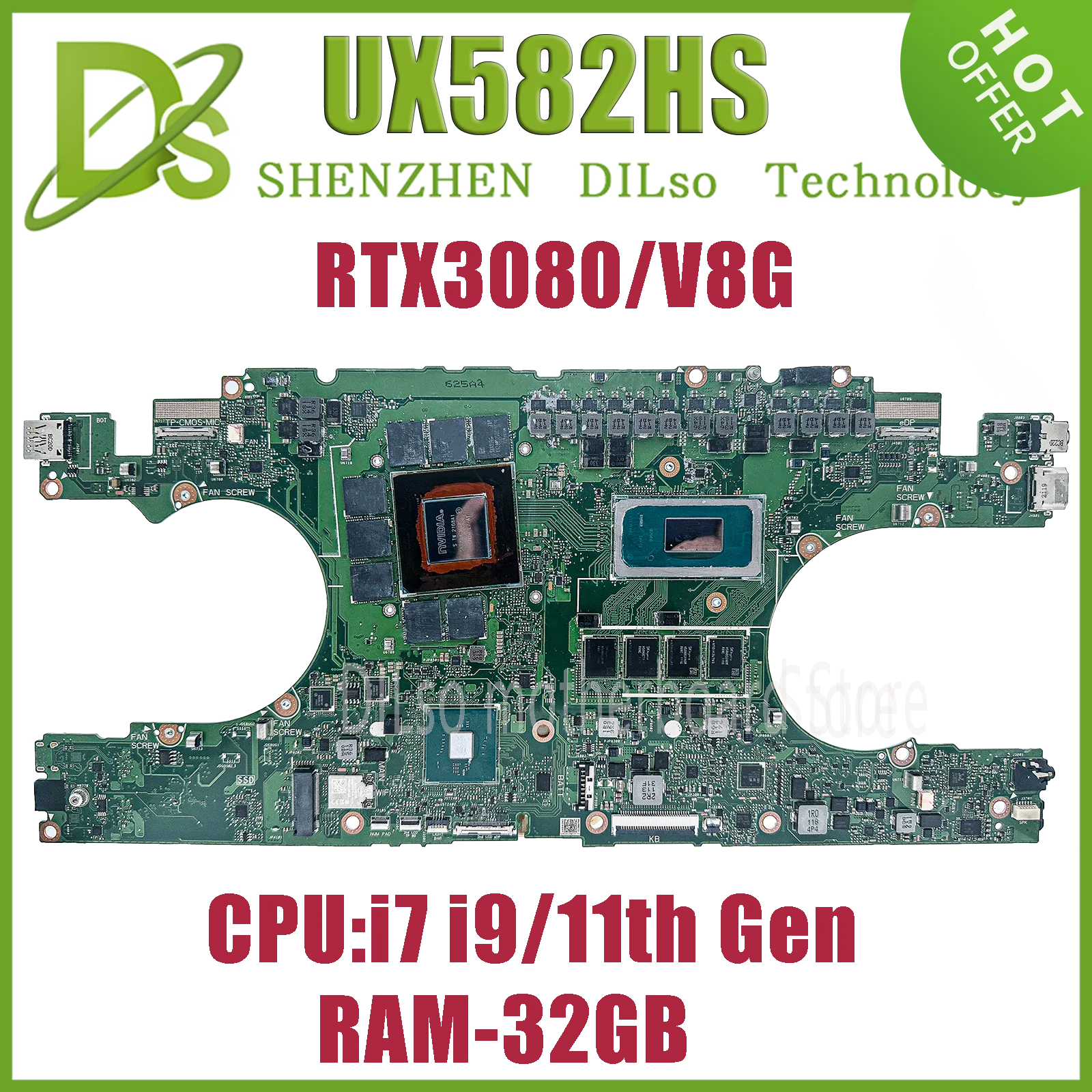 

KEFU UX582 Mainboard For ASUS UX582HS UX582HM RX582HS RX582HM UX582H Laptop Motherboard i7 i9 11th RAM-16GB/32GB RTX3060 RTX3080